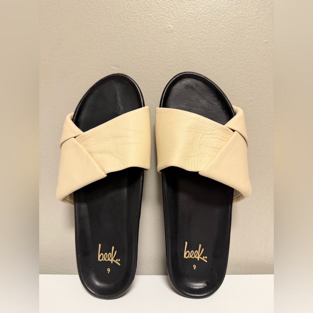Beek Tori Leather Slide Sandals Tan/Black Women’s US 9